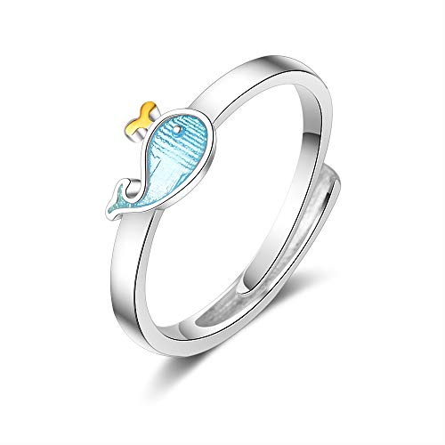 Chandler - Anillo de Plata de Ley 925 con diseño de Ballena de delfín para Mujeres y niñas, Regalo de San Valentín, tamaño Ajustable, Anillo de Plata