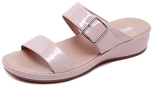 ChayChax Sandalias con Punta Abierta para Mujer Mules de Cuña Cómodas Pantuflas de Cuero Moda Plataforma Zapatillas de Verano Antideslizante, C Rosa, 37 EU