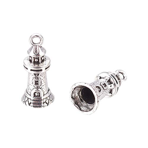 CHGCRAFT 100 Piezas Faros Colgantes Estilo Tibetano Aleación de Zinc Encantos Lindos Colgantes Caseros para Mujeres Hombres Collar Pulseras Joyería Fabricación DIY Manualidades 1.8mm Agujero, Plata A