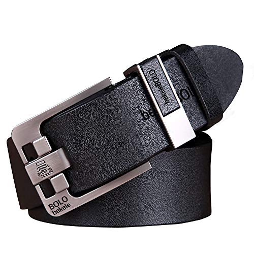 Cinturón De Hombre, Hebilla Ajustable, Cinturón De Cuero Informal Ancho 3.5 Cm, Longitud 105-125 Cm Negro, para Cinturón De Traje De Jeans para Hombres