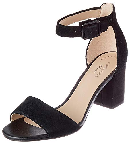 Clarks Deva Mae, Zapatos con Tacon y Correa de Tobillo Mujer, Negro (Black Suede-), 41 EU