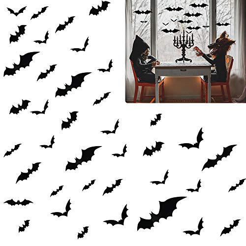 CODIRATO 72 PCS Pegatinas de Murciélagos 3D Adornos de Pared Murciélagos Halloween Decoración Pared Pegatinas Murciélagos de Miedo para Decoraciones de Pared, Ventana, Fiesta de Halloween (4 Modelos)