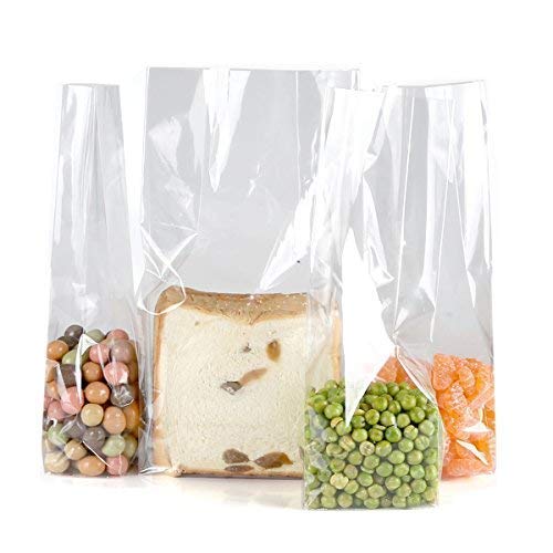 Color Queen Bolsa de Embalaje de Regalo Almacenamiento de Alimentos de Celofán Transparente,Size L 7.5, W 5, H 25 cm, 200 Unidades, Parte Inferior Cuadrada