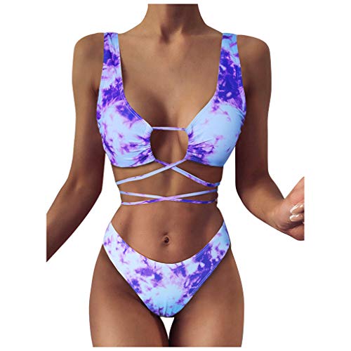 Conjunto de Bikini de Moda Tie-Dye para Mujer Correa Sexy Corbata de Tiras Acolchado Bra Tops y Braguitas Bikini Sets Talla Grande Ropa de Playa riou