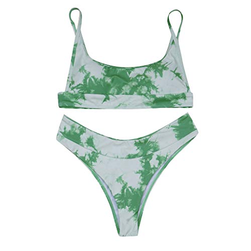 Conjunto de Bikini Mujer de Cintura Alta Tie-Dye Sexy Traje de Baño de Dos Piezas Cintura Alta Acolchado Bra Tops y Braguitas Bikini Sets Talla Grande Bañador riou