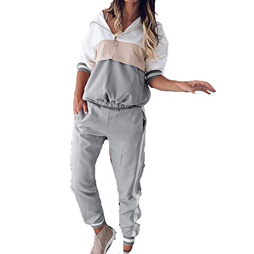 Conjunto De Ropa Deportiva para Mujer Traje De Jogging Bloque De Color Traje De Suéter Primavera Otoño Mujer 2 Piezas Streetwear Chándales Sudadera con Capucha Top + Pantalones Largos