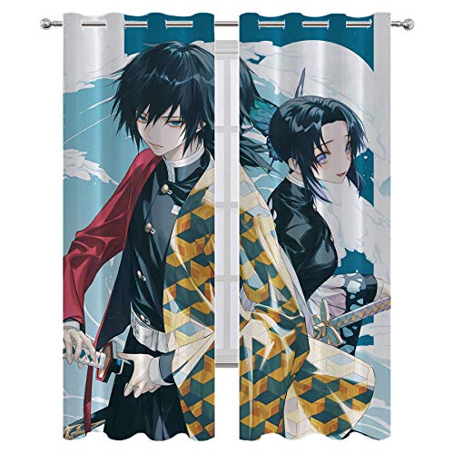 Cortina de ducha Lush Decor Anime Demon Slayer Tomioka Giyuu y Kochou Shinobu Modern Home Decor W55 x L39 pulgadas