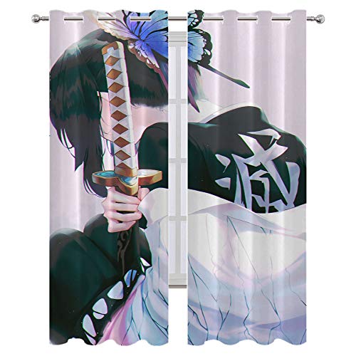 Cortinas opacas para sala de estar, dormitorio, anime demonios slayer Kochou Shinobu cortinas para sala de estar, habitación de los niños de 55 x 39 pulgadas