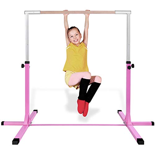 COSTWAY Barra Horizontal de Gimnasia para Niños Barra para Entrenamiento Altura Ajustable Carga hasta100kg (Rosa)