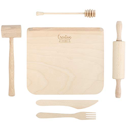 Creative Home Juego de Utensilios de Cocina para Niños | Madera de Haya Natural | Kit de 6 Compartimentos | Set de Herramientas Pequeñas para Cocinar