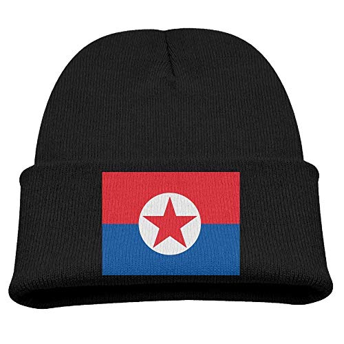 DearLord Norte Corea del Sur Bandera Niños Sombreros Invierno Divertido Suave Beanie Cap Niños Unisex Negro