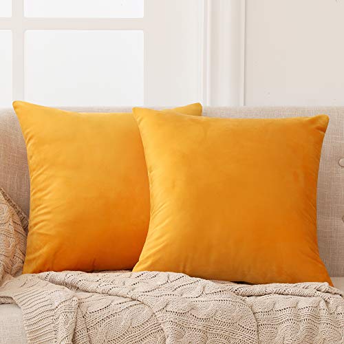 Deconovo Fundas para Cojines de Almohada del Sofá Cubierta Suave Decorativa Protector para Hogar 2 Piezas 45 x 45 cm Amarillo Oro