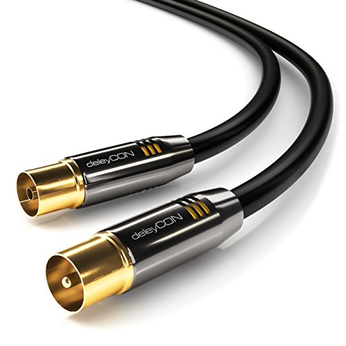 deleyCON 1m TV Cable de la Antena Coaxial Cable de TV 100dB 4K Ultra HD UHD HDTV Full HD - Enchufe de TV a Toma de TV - Conector Metálico - Analógico Digital - Negro