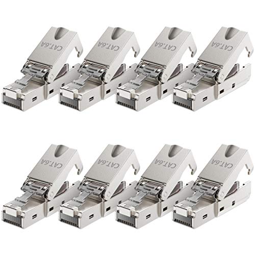 deleyCON 8X Cat 6a Conector de Red RJ45 sin Herramientas con Conexión LSA para Cables de Instalación Rígidos Blindado 10Gbit/s LAN Conector CAT6a Carcasa Metálica