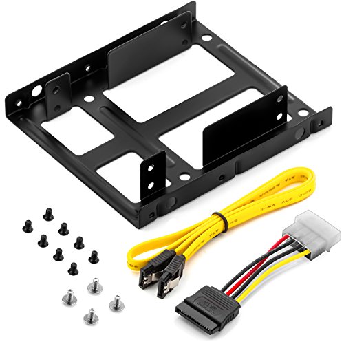 deleyCON Marco de Montaje - para Dos Discos Duros SSD de 2,5" a 3,5" Adaptador Chasis Extraíble Marco de Montaje Soporte Rieles Incluye Tornillos Cable SATA y Adaptador de Corriente