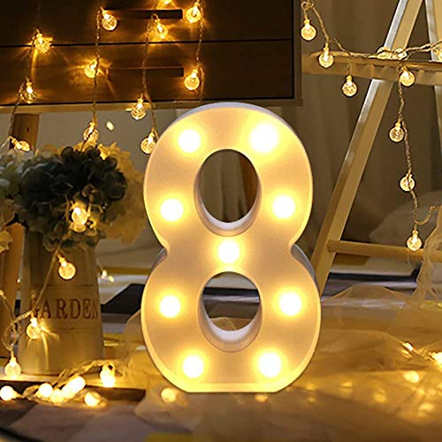 Dewanxin LED Decorativos Números Iluminados,0-9 Luminosas Decorativas con Luces LED,Números Arábigos para el Cumpleaños Fiesta de Bodas Decoración de la Barra Dormitorio Colgante de Pared(8)