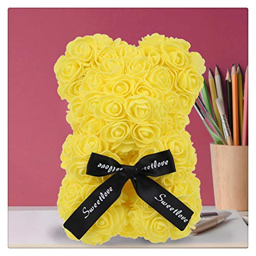 DFSDG 23 cm Rose Osos Boda Decoración Decoración Día de San Valentín Espuma Flores Novia Niño Regalo Amor Oso muñecas Presente (Color : Yellow)