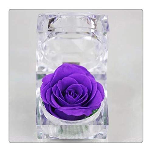 DFSDG Flor Artificial Decorativo Fresco conservado Flor de Rosa Caja de Anillo de Cristal de la Boda del día de la Boda Regalos de cumpleaños del día de San Valentín (Color : Purple)