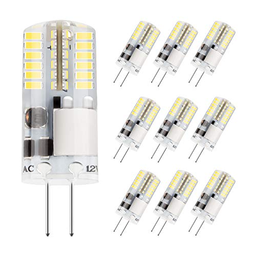 DiCUNO 10-Pack G4 3W Bombilla LED, 250LM, AC/DC 12V SMD Bombillas de iluminación equivalentes a 30W halógena, Luz blanca 6000K, No regulable, Reemplazo para la iluminación de la cocina