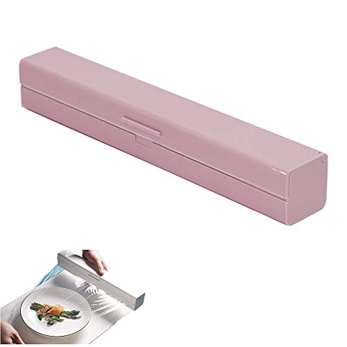 Dispensador Envoltura de Plástico, Alimentos Cortador de plástico Envoltorio de Papel de Aluminio y Film Transparente Cocina de Almacenamiento Dispensador de Envoltura de Alimentos Plástico, Rosa