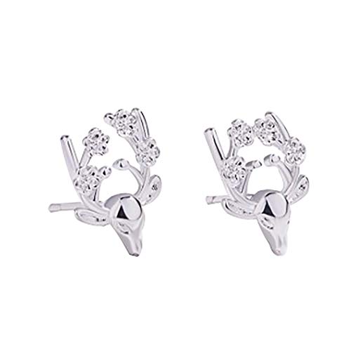 Dosige Pendientes de Cabeza de Ciervo de Fawn de Plata Pendientes de Animales Lindos,1.3x1cm