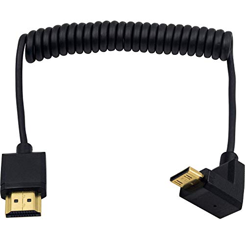 Duttek Cable mini HDMI a HDMI estándar, cable mini HDMI a HDMI en espiral, cable HDMI macho ultrafino a Mini HDMI macho compatible con 4K Ultra HD, 1080p, 3D (HDMI 2.0) (1.2 m) (ángulo superior)