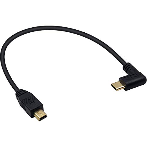 Duttek Cable USB C a Mini USB, Cable Mini USB a USB C 90 grados USB 3.1 Tipo C Macho a Mini USB Macho Cable Convertidor para Reproductor de MP3 y Más Dispositivos USB Mini B 0.26M/10 IN