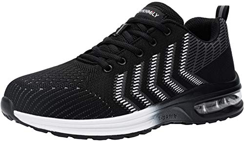 DYKHMILY Zapatillas de Seguridad Hombre Ligeras, Colchón de Aire Zapatos de Seguridad Hombre Trabajo con Punta de Acero Comodo Respirable Reflexivo Calzado de Seguridad Deportivo(42EU,Night Negro)