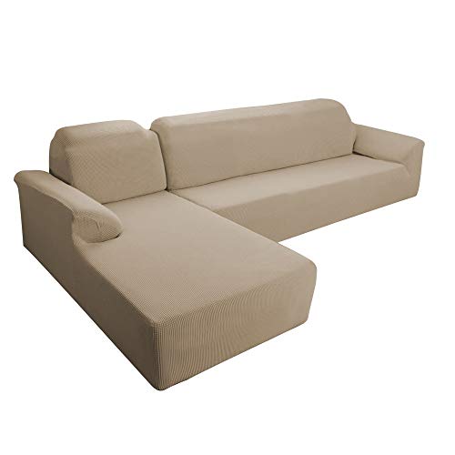 E EBETA Funda Elástica para Sofá Chaise Longue, Chaise Longue Jacquard Funda de sofá para Juego de 2 en Forma de L para 2 plazas + sofá de Esquina de 2 plazas Izquierda (Arena, 2 plazas)