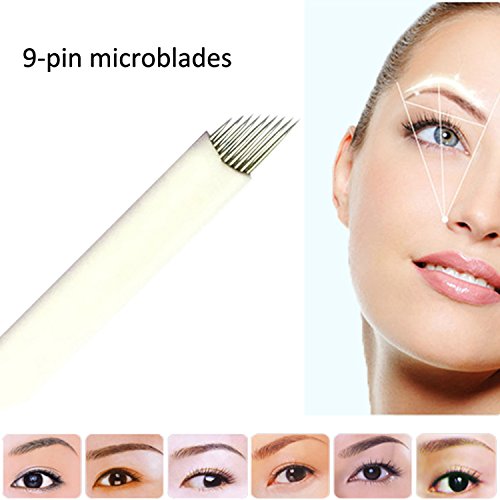 e-Life microcuchillas desechables agujas maquillaje permanente de la ceja del tatuaje cuchillas manuales Microblading agujas 50 piezas/caja (9-pin)