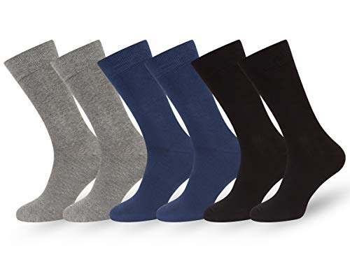 Easton Marlowe 6 PR Calcetines Lisos Negros Hombre Mujer, Algodón Peinado - 6pk #3-11, Gris Mezcla, Azul, Negro - 35-38 talla de calzado UE