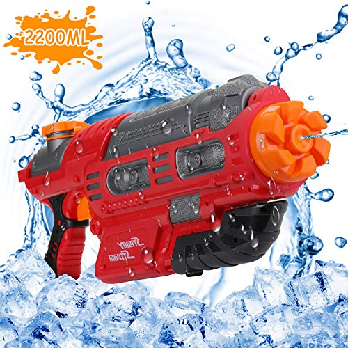 EKKONG Pistolas de Agua, 2200ml Pistolas de Agua Grandes, Pistolas de Agua Niños con Alcance Largo 8-10 Metros Water Gun Juguetes de Verano para Piscina de Playa Batalla de Agua, Jardin (Rojo + Negro)