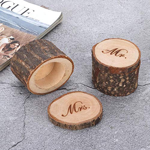 Emoshayoga Caja de Anillo Contenedor de Anillo de Madera para Fiesta de Compromiso(MR&Mrs)