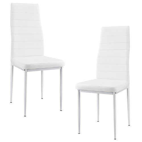 [en.casa] 2 x sillas de Comedor (Blancas) 96cm x 43cm x 52cm tapizadas de Cuero sintético Comedor/salón/Cocina - Set