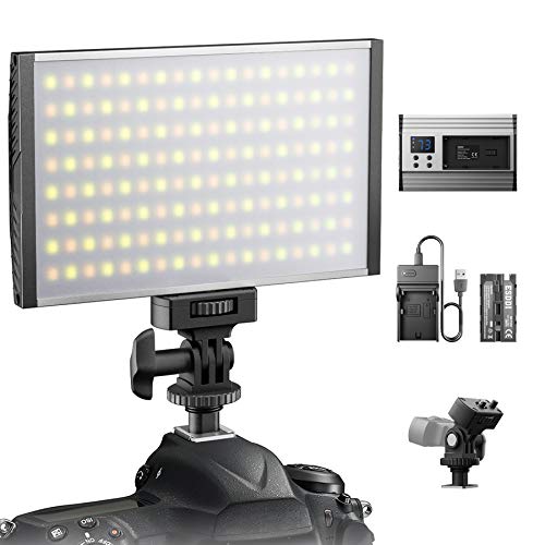 ESDDI Luz de Video, Luz de Cámara, 144 Led Regulable, 3200-5600K, CRI 95, con Batería y Cargador, Adecuado para Todas Las Cámaras DSLR, Utilizado para Disparos en Interiores o Exteriores