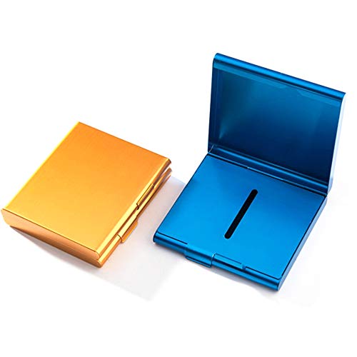 Estuche de Aluminio para Cigarrillos, Estuche de Metal para Cigarrillos Caja con Capacidad para 20 Cigarrillos,Estuche de Almacenamiento para Tabaco,Ideal para Hombres (Dorado, Azul),2 Piezas