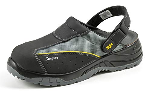 EuroRoutier Stingray Black Leather, Zuecos Zapatos de Seguridad Certificado CE EN ISO SB+A+E+FO+SRC (45)