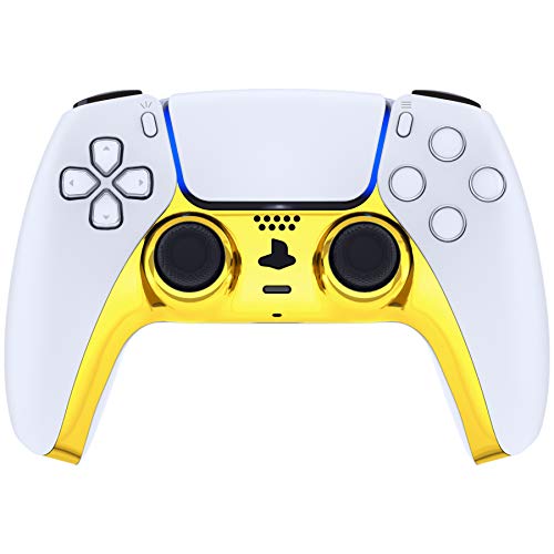 eXtremeRate Carcasa Decorativa para Mando de PS5 Cubierta de Placa Reemplazable con Anillos de Acento para DualSense 5 Protector Placa Brillante Cover para Control de Playstation 5 (Dorado Cromo)