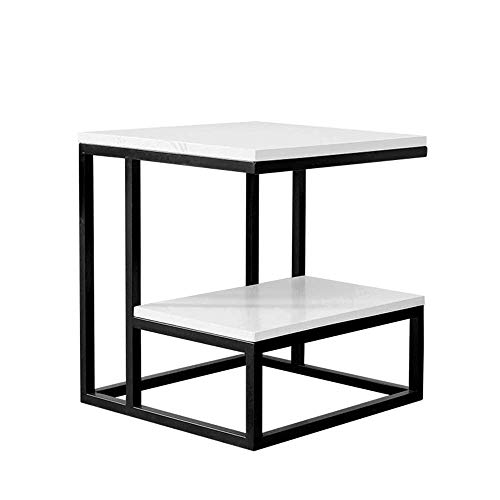 FACAIA Mesa de Centro Mesa Auxiliar Mesa de Centro con Estante de Almacenamiento Patrón de mármol Rectangular Diseño de Escritorio 2 Pisos Sala de Estar Dormitorio Blanco Negro, Blanco