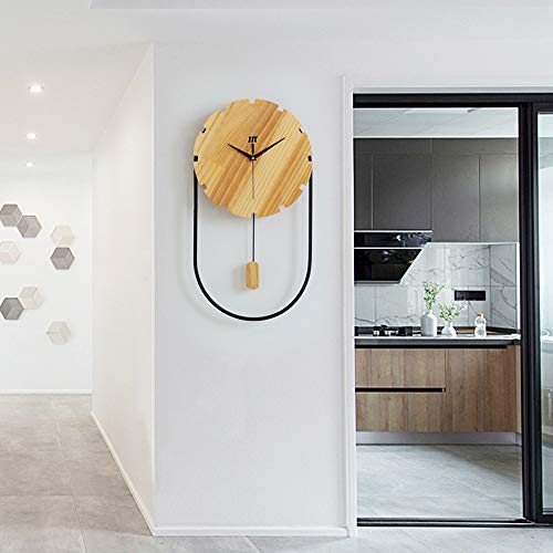 FAGavin Reloj de pared de madera maciza, reloj de pared de metal, reloj de pared de cuarzo silencioso, reloj de pared creativo para sala de estar (29 cm de ancho, 53 cm de alto)