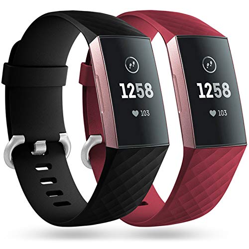 Faliogo 2 Paquetes Correa de Repuesto Compatible con Fitbit Charge 3 Correa/Fitbit Charge 4 Correa, Correas Deportivas Suaves para Mujeres Hombres, Pequeñas, Negro/Rojo