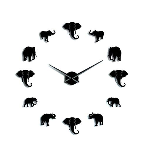 Fdit1 Reloj de Pared con Forma Animal única Reloj Colgante de Elefante Espejo acrílico de Bricolaje para Sala de Estar de Dormitorio en casa