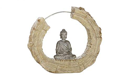Figura de Buda en anillo de madera gris y marrón, 22 x 19 x 5 cm