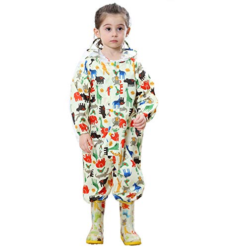 FILOWA Chubasqueros Infantil,Impermeable Amarillo Chaquetas Lluvia Niña Niño Animal Patrón con Capucha Mono Grande Frozen Traje de Lluvia Poncho Escuela Running Pantalones Capa Bebé Unisexo 3-5 años