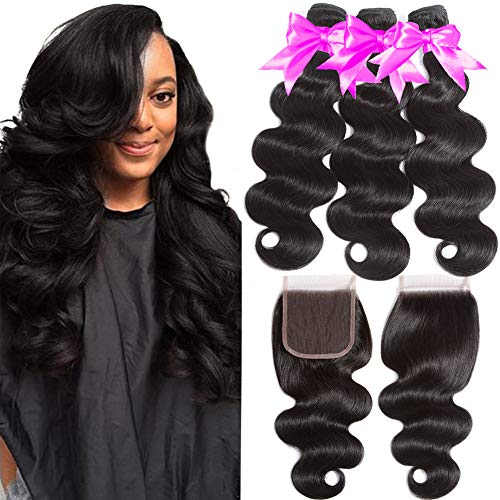 FLADY Cabello Pelo Humano 3 Bundles 100% en estado natural brasileño de pelo cuerpo Wave Virgin brasileño tejido paquetes negro Color