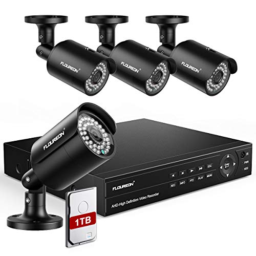 Floureon DVR 8CH Sistema de Vigilancia 6 en 1 Sistema de Cámara de Seguridad y 4X HD 1080P XVI CCTV Cámara Exterior con Detección Humana Alerta de Movimiento con 1TB HDD