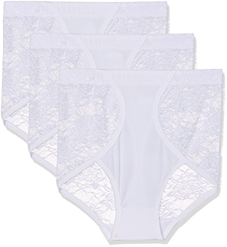 FM London Lace Panel Control Briefs Braguitas Moldeadoras, Blanco, 42 (Pack de 3) para Mujer