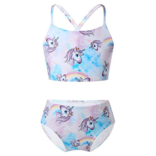 Freebily Bañadores Bikinis 2 Piezas Traje de Baño para Niña Estampado de Unicornios Tankini Set Swimsuit para Chicas Morado 4 años