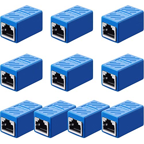 Frienda Acoplador RJ45, Adaptador de Extensión Ethernet Conector de Red para Cat7/ Cat6/ Cat5e/ Cat5 Acoplador de Cable de Red de Ethernet Hembra a Hembra (Azul, 10 Piezas)