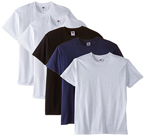 Fruit of the Loom Premium tee 5 Pack Camiseta, Multicoloured (White/White/Black/Navy/Ash), Large para Hombre